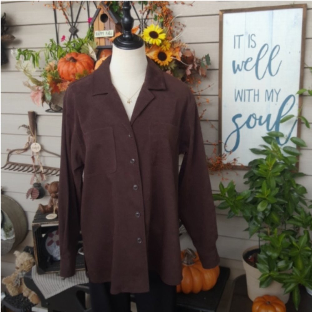 TALBOTS PETITES ♡ Gorgeous Brown Extremely SOFT Long Sleeve Button Front Top SP